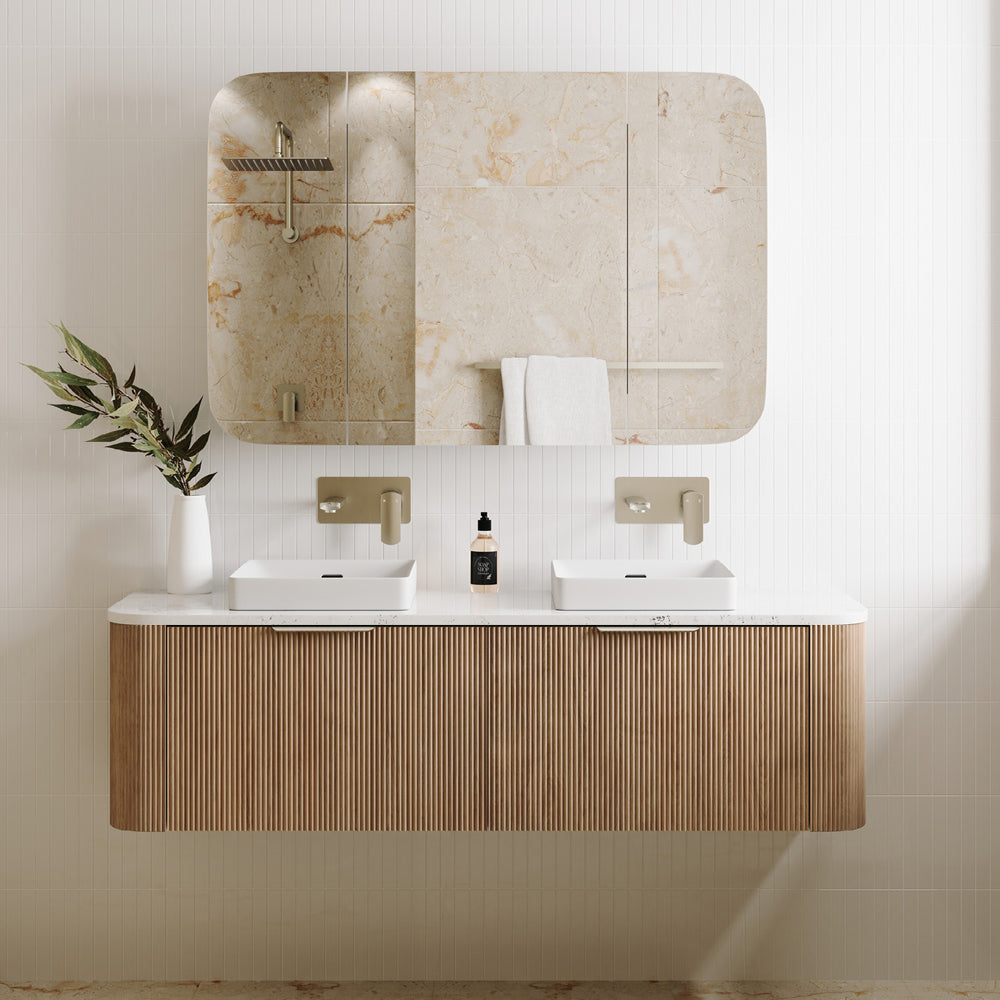 MARGOT 1500 Curved Vanity Wall Hung 2DR Double Bowl Standard Top Basin Not Included