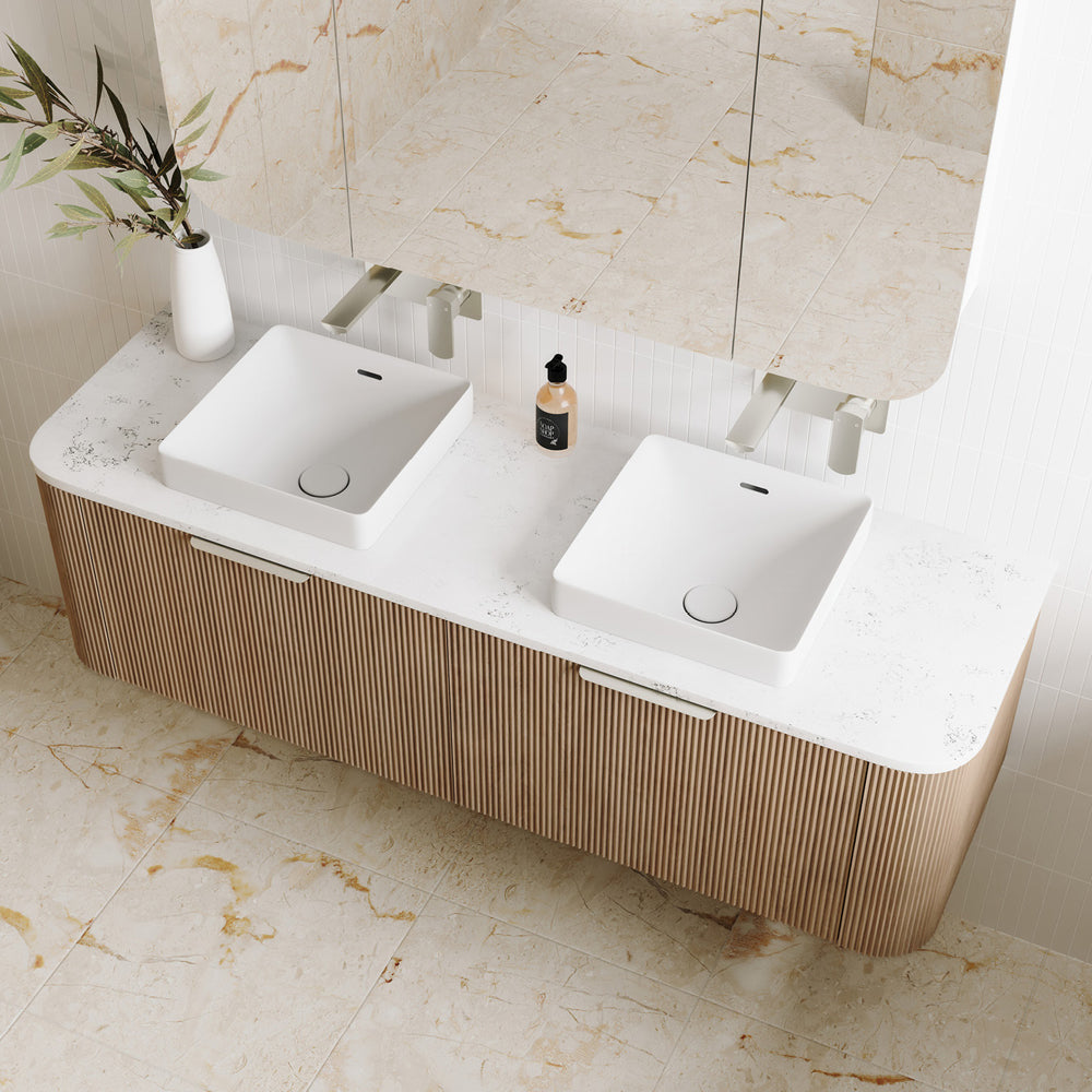MARGOT 1500 Curved Vanity Wall Hung 2DR Double Bowl Standard Top Basin Not Included