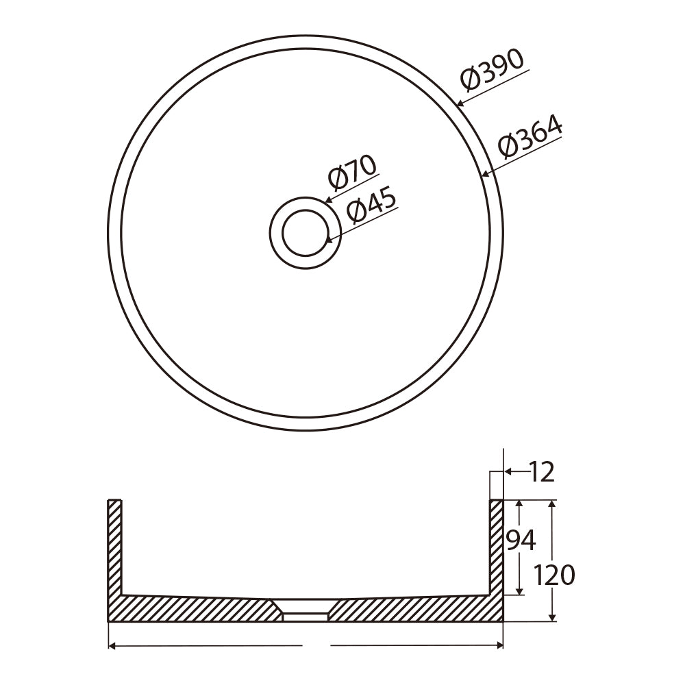 JADA Concrete Round Basin Above Counter 390x 120mm