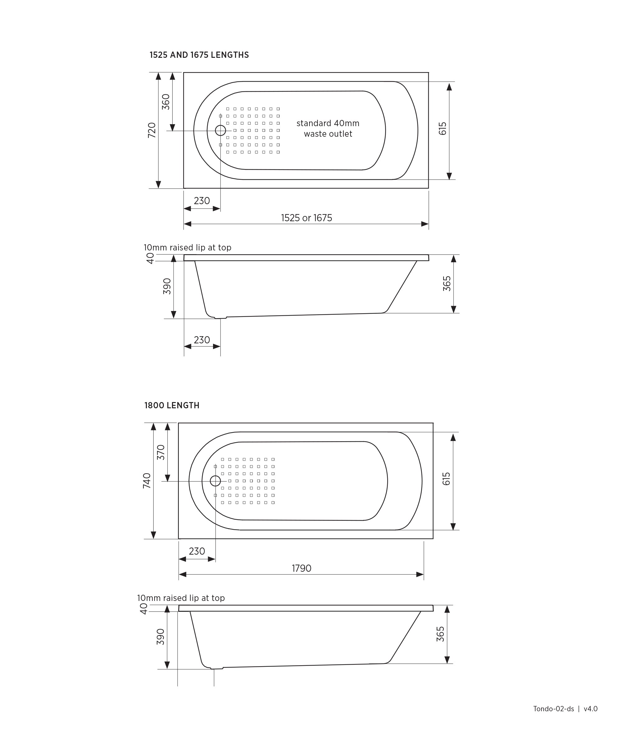 CHIOS 102 Inset Bath with Overflow