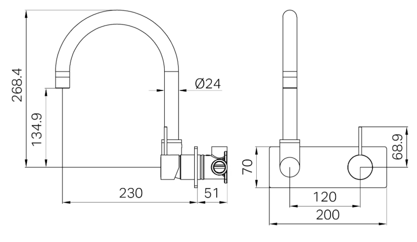Mecca Wall Basin/Bath Mixer with Siwivel Spout and Handle up