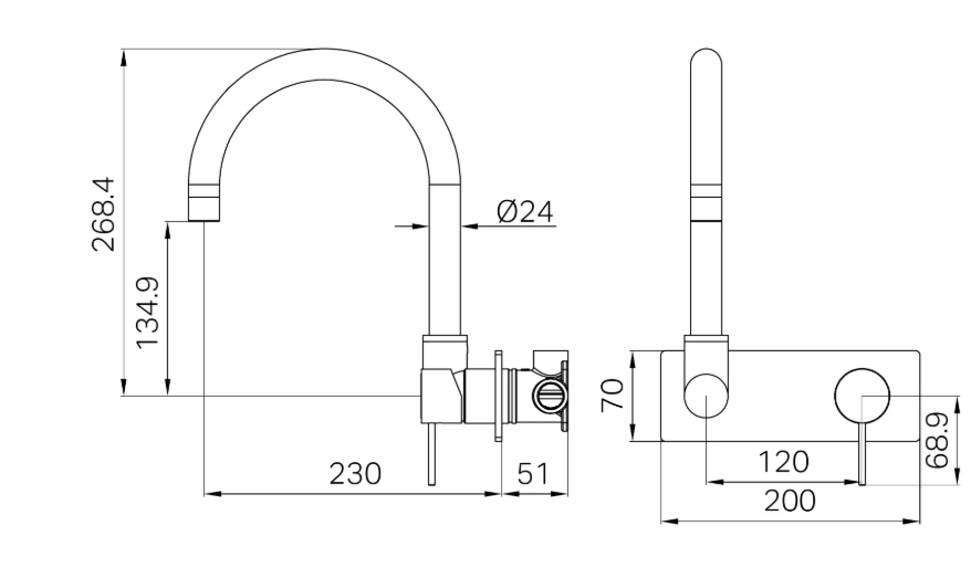 Mecca Wall Basin/Bath Mixer with Siwivel Spout