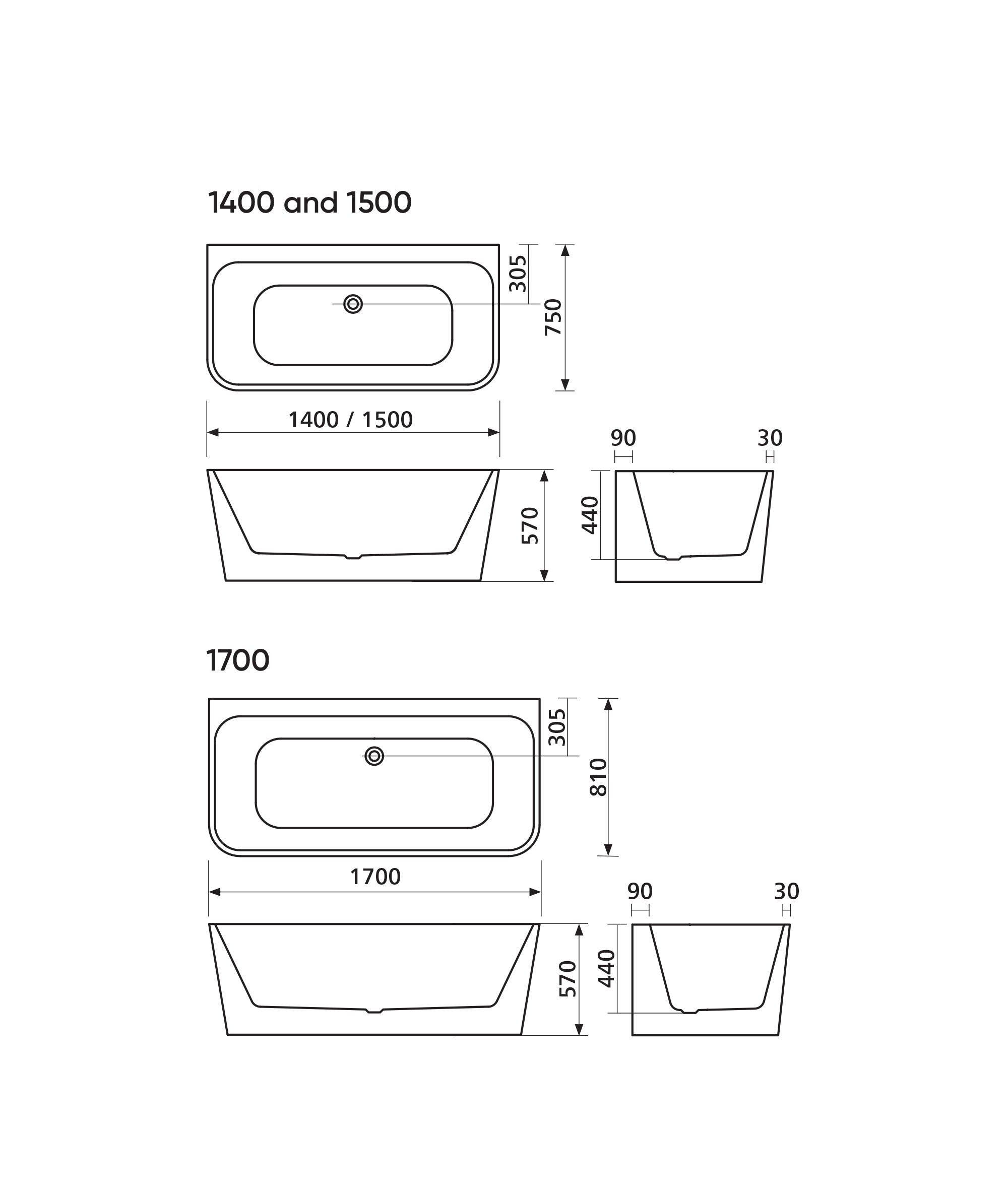 Plati 135 Back-to-wall freestanding bath